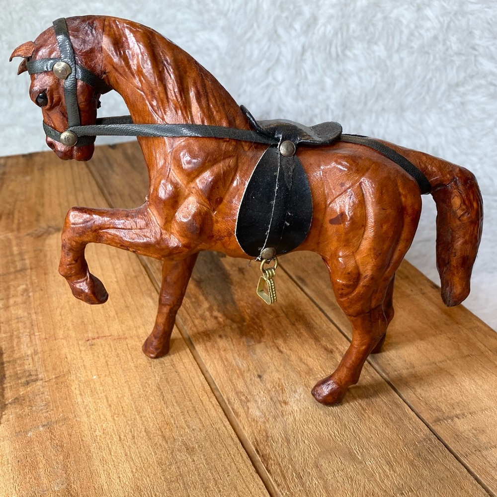 Vintage Leather Wrapped Horse Figurine Statue